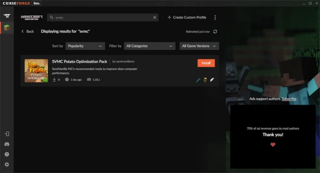 CurseForge App - Minecraft - Search for SVMC