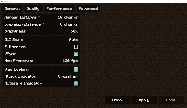 Minecraft Settings Screenshot